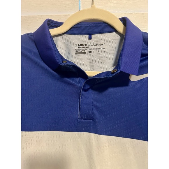 Men's NIKE GOLF Modern Fit DRI-FIT Blue And White Color Black Polo Size S - Picture 5 of 8